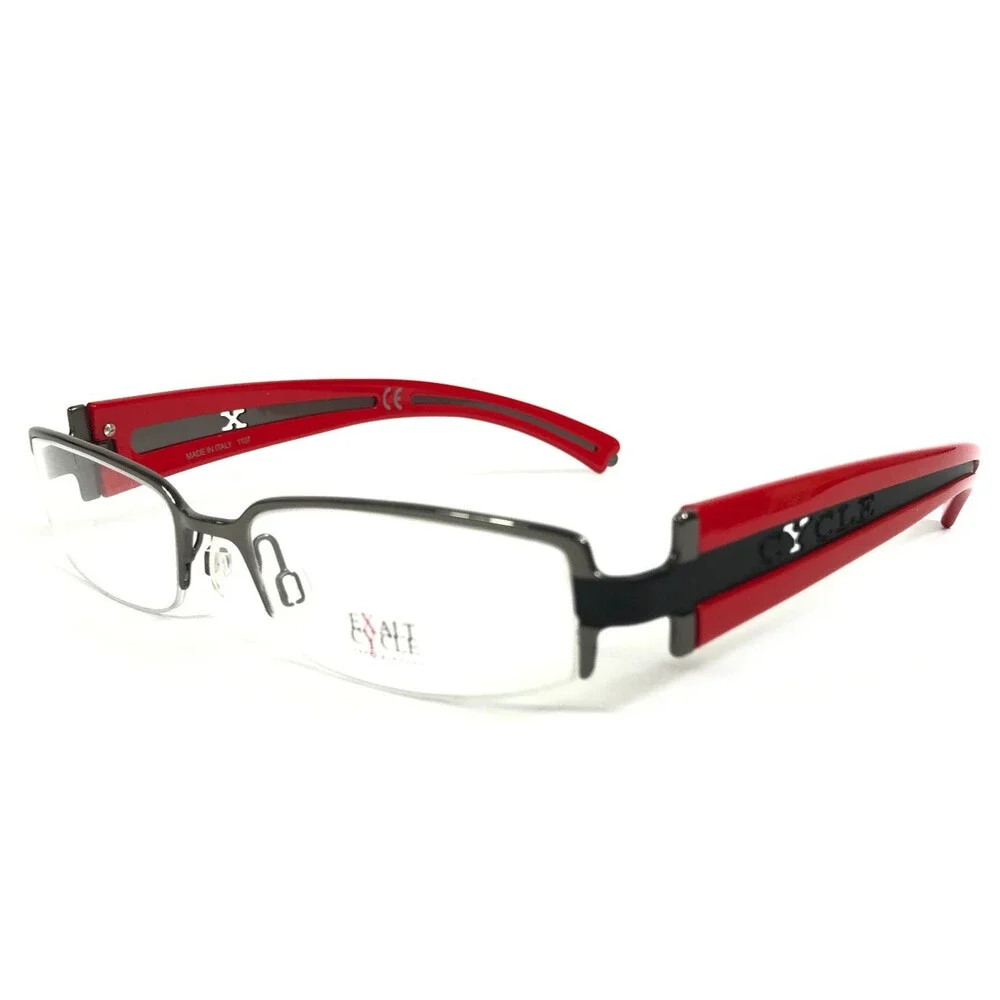 Exalt Cycle Eyeglasses Frames EXMAX C3 1107 Silver Red Black Rectangle 52-17-135